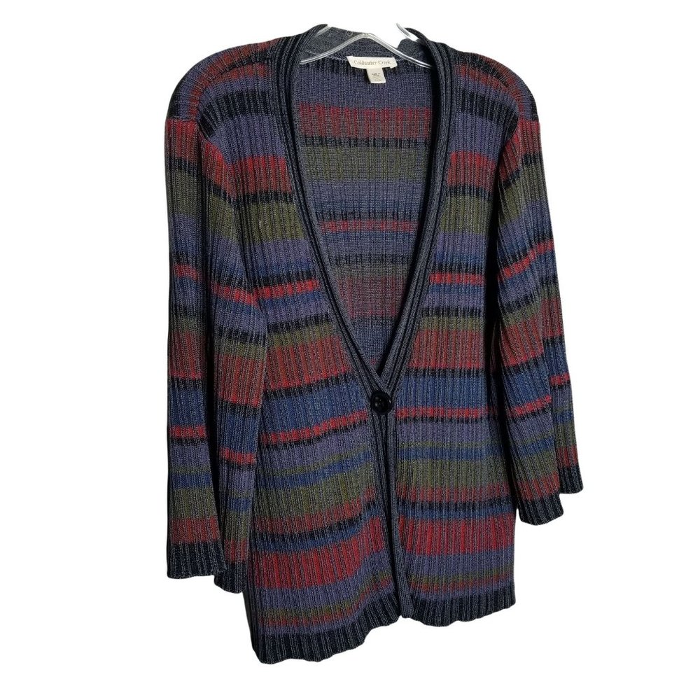 Coldwater Creek Sz L 14 16 Sweater Cardigan Ribbed Knit Flyaway Sweater Jacket